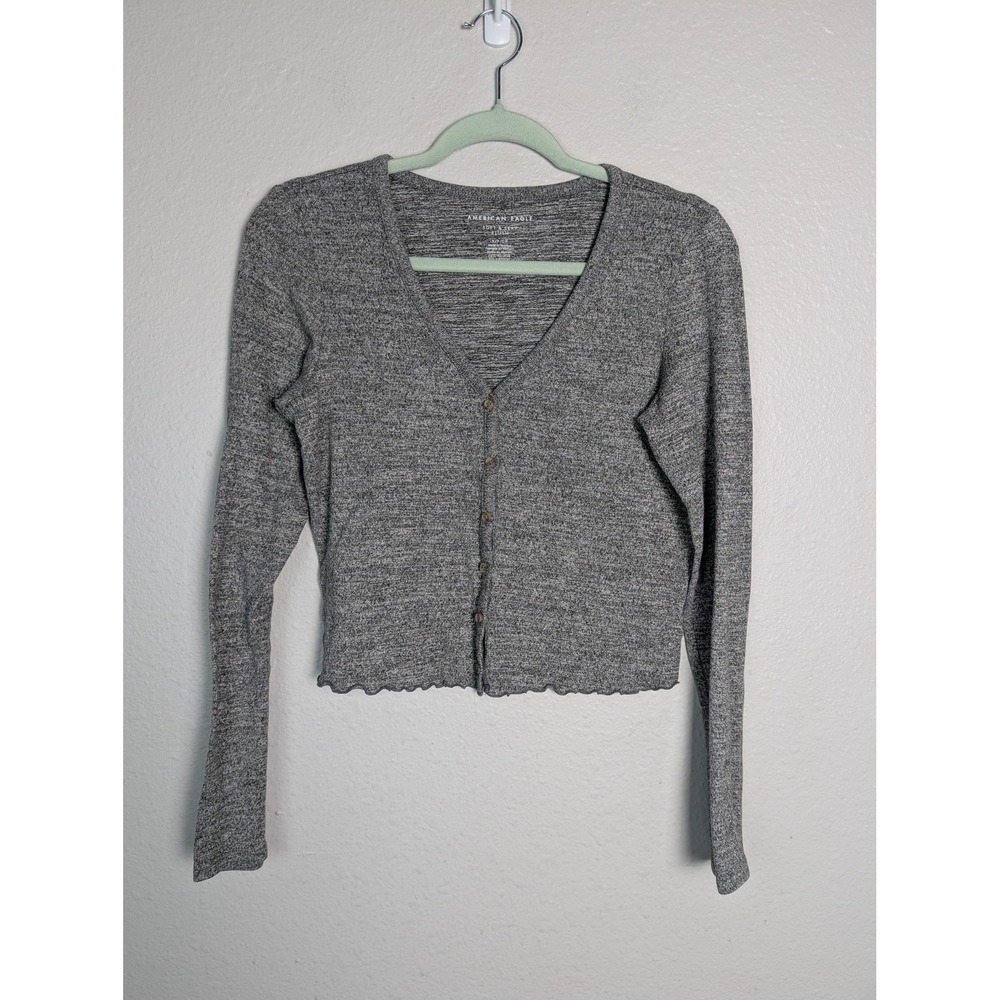 American Eagle Outfitters Cardigan Womens S Gray Soft & Sexy Plush Cropped - Picture 1 of 9